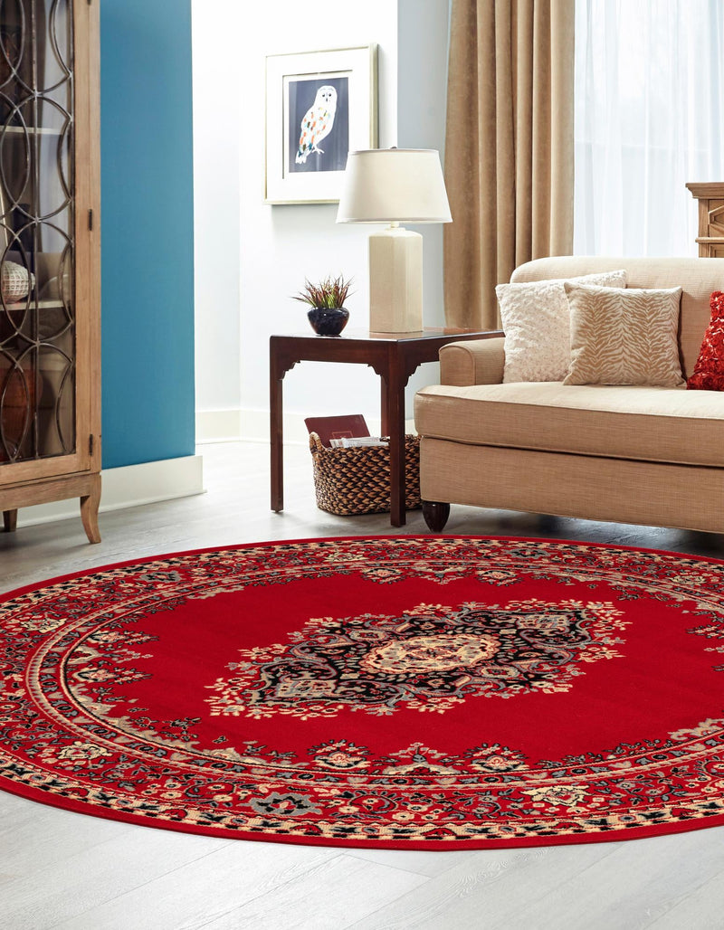 Tabriz Tapestry Collection Area Rug - Azerbaijan (Red) Round Red lifestyle 8