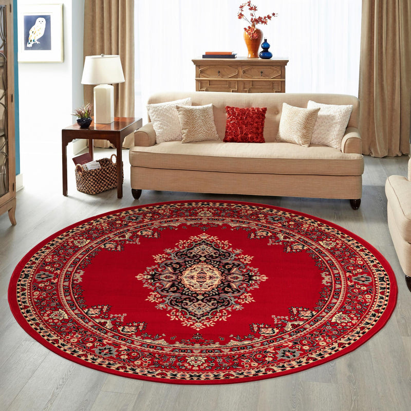 Tabriz Tapestry Collection Area Rug - Azerbaijan (Red) Round Red lifestyle 15