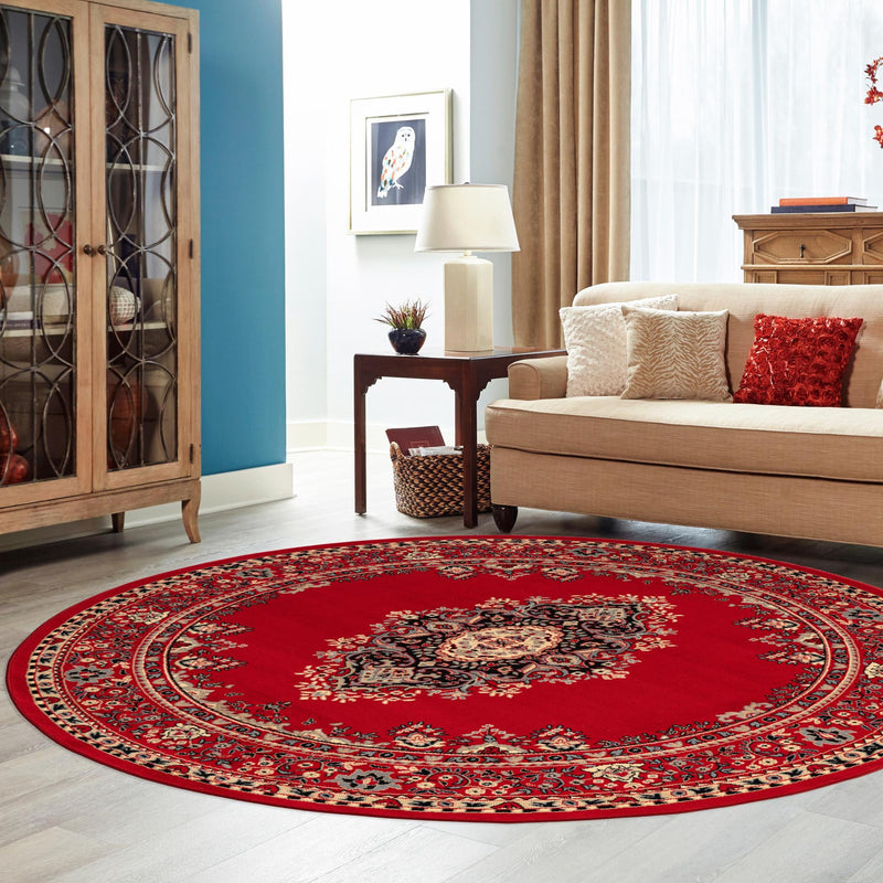 Tabriz Tapestry Collection Area Rug - Azerbaijan (Red) Round Red lifestyle 16