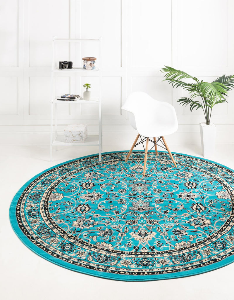 Isfahan Elegance Collection Area Rug - Naghsh-e Jahan (Turquoise) Round Turquoise lifestyle 19
