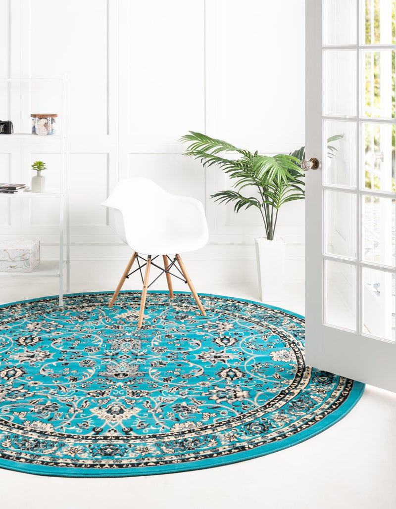 Isfahan Elegance Collection Area Rug - Naghsh-e Jahan (Turquoise) Round Turquoise lifestyle 22