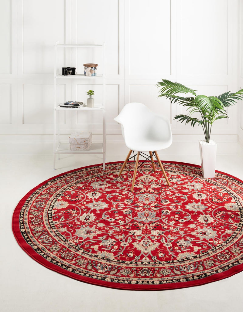 Isfahan Elegance Collection Area Rug - Naghsh-e Jahan (Red) Round Red lifestyle 14