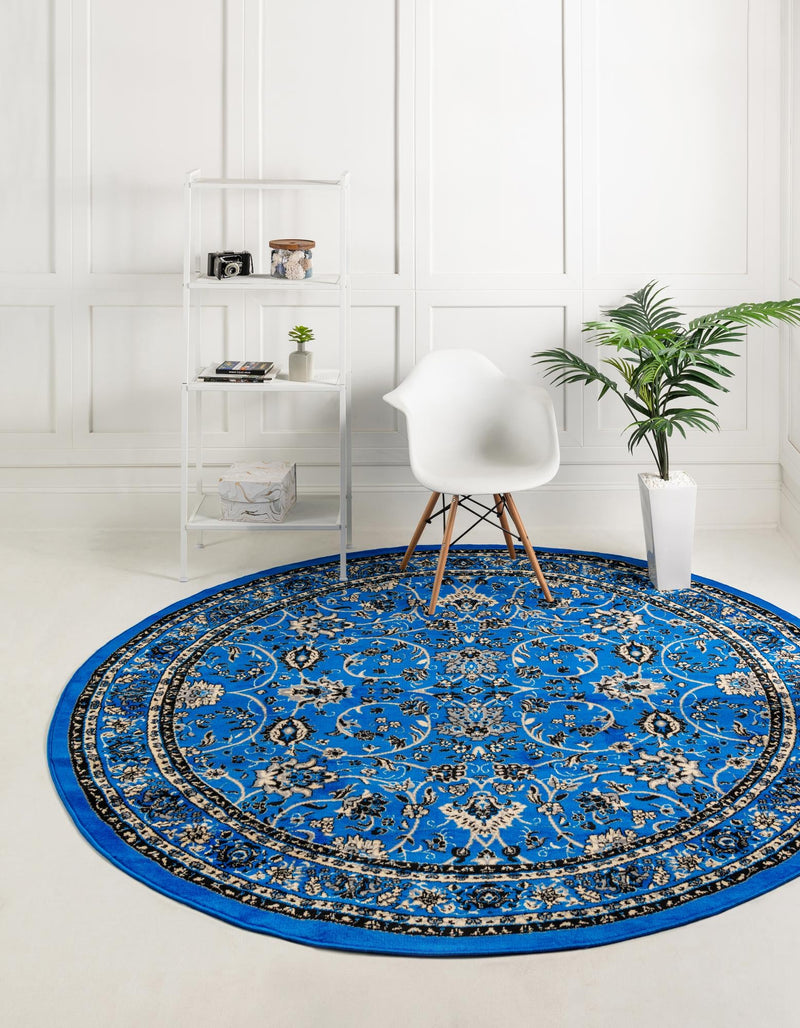 Isfahan Elegance Collection Area Rug - Naghsh-e Jahan (Dark Blue) Round Dark Blue lifestyle 17