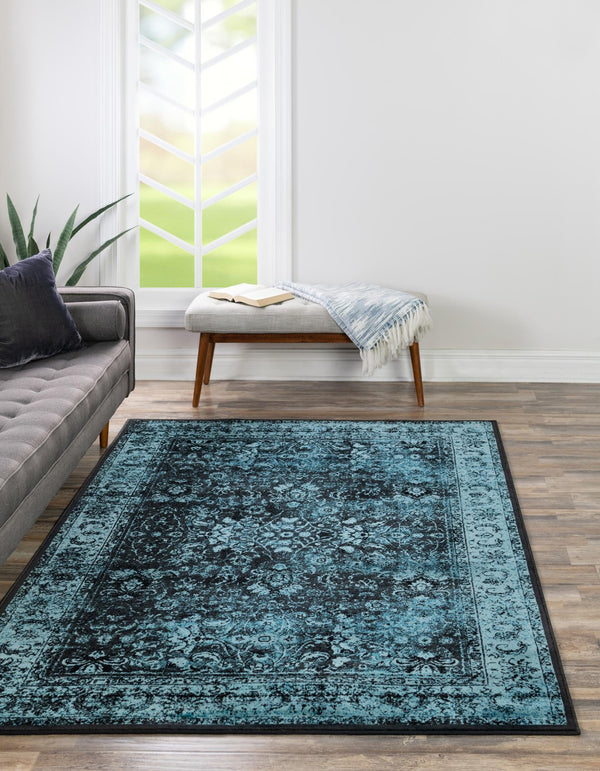 Ankara Elegance Collection Area Rug - Ephesus (Black and Blue) Rectangle Black and Blue lifestyle 2