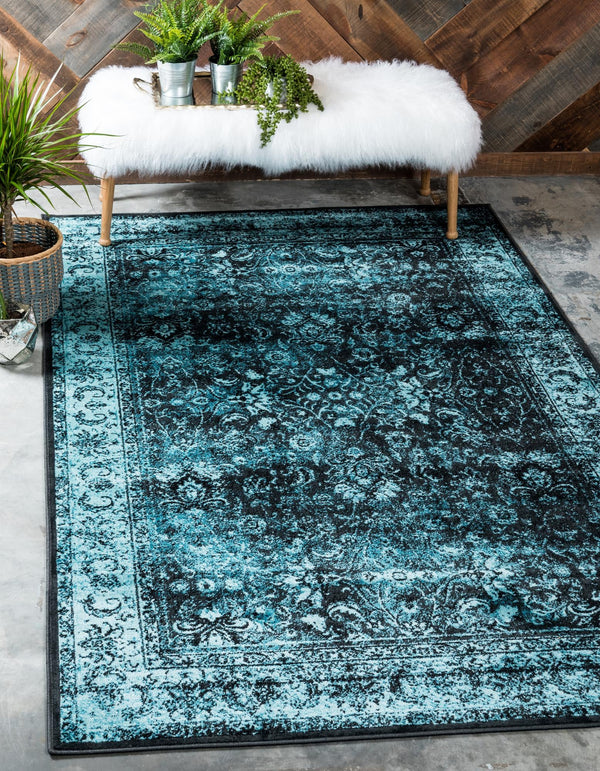 Ankara Elegance Collection Area Rug - Ephesus (Black and Blue) Rectangle Black and Blue lifestyle 5