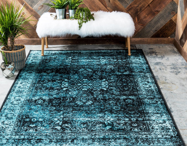 Ankara Elegance Collection Area Rug - Ephesus (Black and Blue) Rectangle Black and Blue lifestyle 7