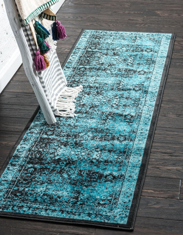 Ankara Elegance Collection Area Rug - Ephesus (Black and Blue) Runner Black and Blue lifestyle 10