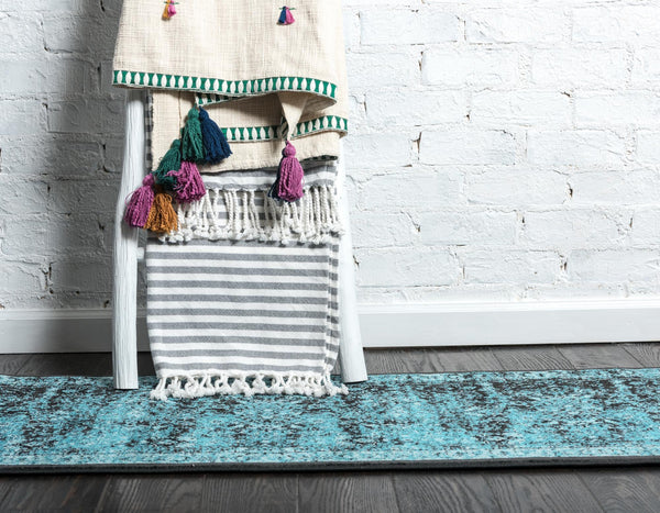 Ankara Elegance Collection Area Rug - Ephesus (Black and Blue) Runner Black and Blue lifestyle 11