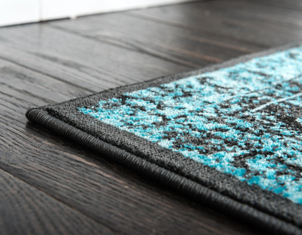 Ankara Elegance Collection Area Rug - Ephesus (Black and Blue) Runner Black and Blue lifestyle 12