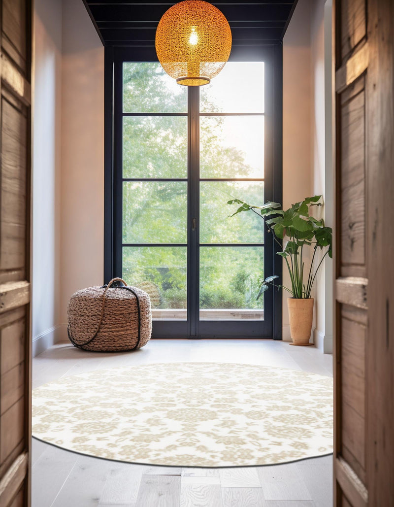 Andes Summit Collection Area Rug - Chimborazo Round White Brown lifestyle 30