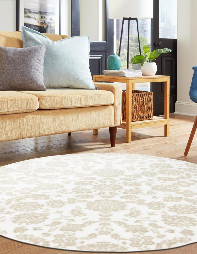 Andes Summit Collection Area Rug - Chimborazo Round White Brown lifestyle 40