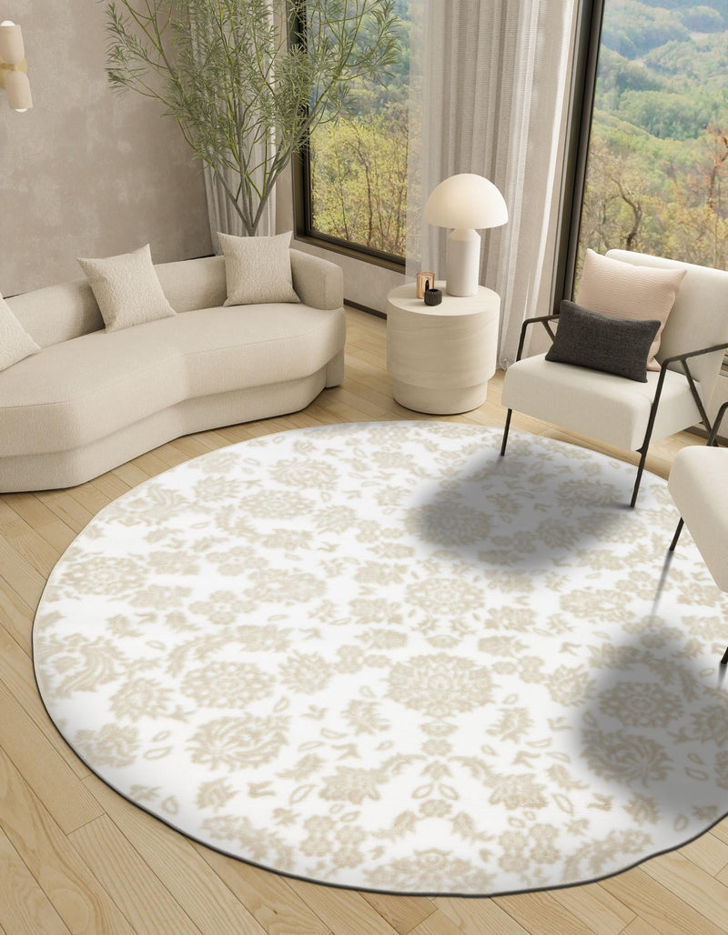 Andes Summit Collection Area Rug - Chimborazo Round White Brown lifestyle 58