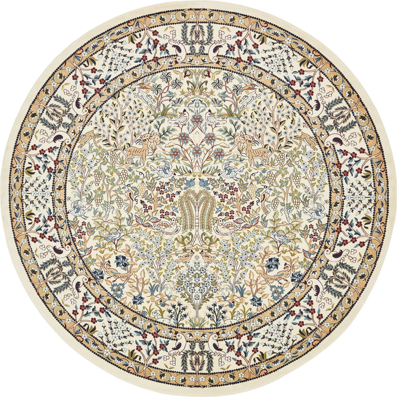 Persian Elegance Collection Area Rug - Kerman (Ivory) Round Ivory lifestyle 2
