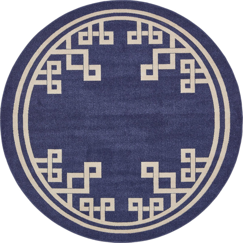 Aegean Labyrinth Collection Area Rug - Rhodes Round Dark Blue lifestyle 41
