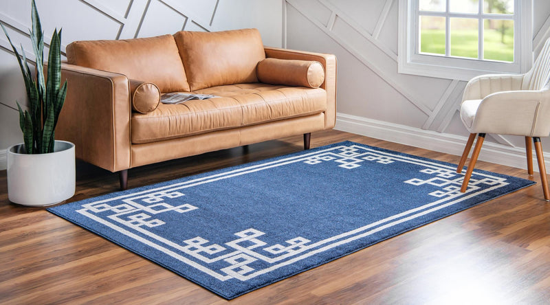 Aegean Labyrinth Collection Area Rug - Rhodes Rectangle Dark Blue lifestyle 7