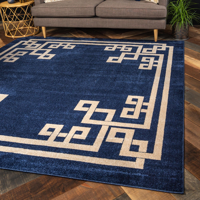 Aegean Labyrinth Collection Area Rug - Rhodes Square Dark Blue lifestyle 68