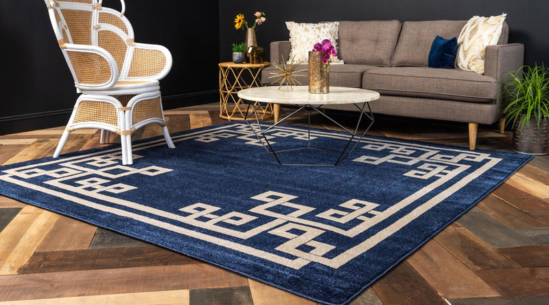 Aegean Labyrinth Collection Area Rug - Rhodes Square Dark Blue lifestyle 78