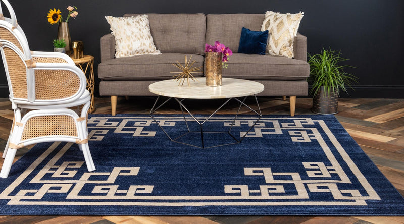 Aegean Labyrinth Collection Area Rug - Rhodes Square Dark Blue lifestyle 84