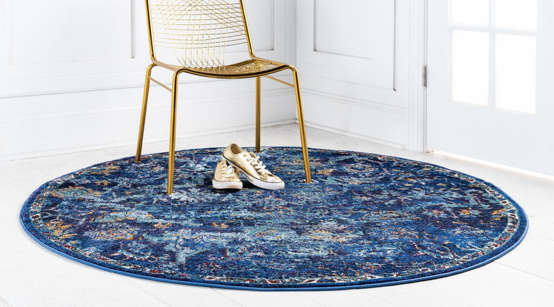 Charleston Elegance Collection Area Rug - Edisto Round Navy Blue lifestyle 16