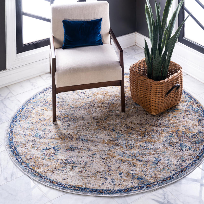 Charleston Elegance Collection Area Rug - Edisto Round Light Blue lifestyle 12