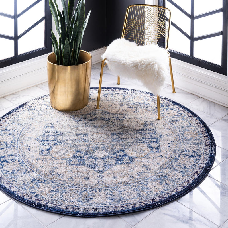 Charleston Elegance Collection Area Rug - Summerville Round Blue lifestyle 9
