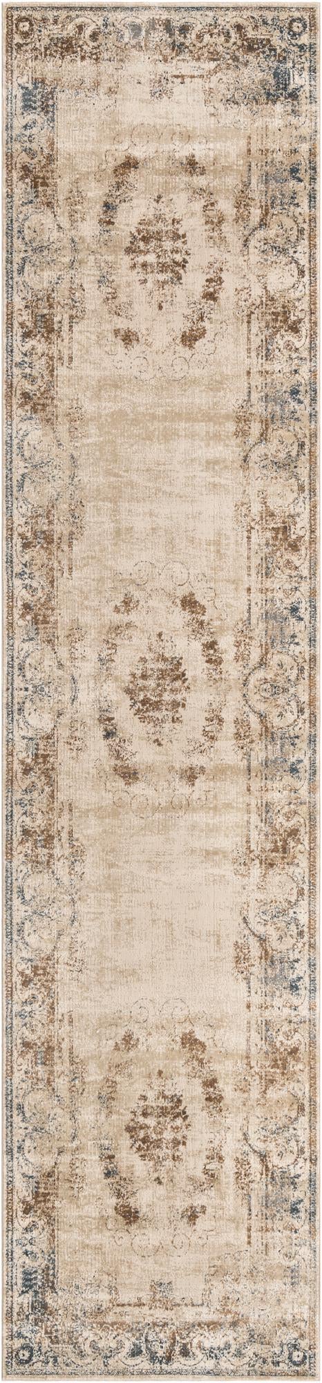 Coastal Manor Collection Area Rug - Pierpoint Runner Blue Cream lifestyle 14