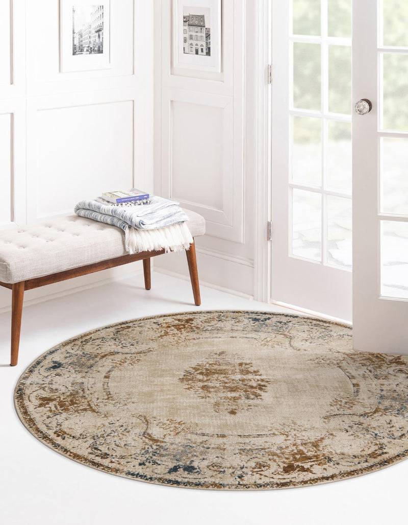 Coastal Manor Collection Area Rug - Pierpoint Round Blue Cream lifestyle 21