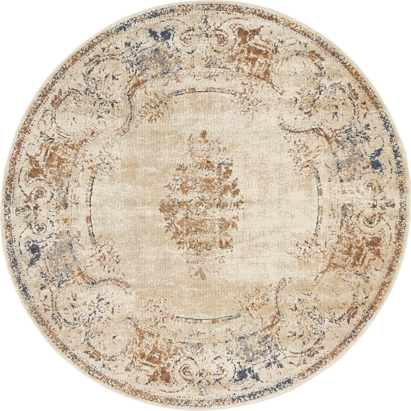 Coastal Manor Collection Area Rug - Pierpoint Round Blue Cream lifestyle 15