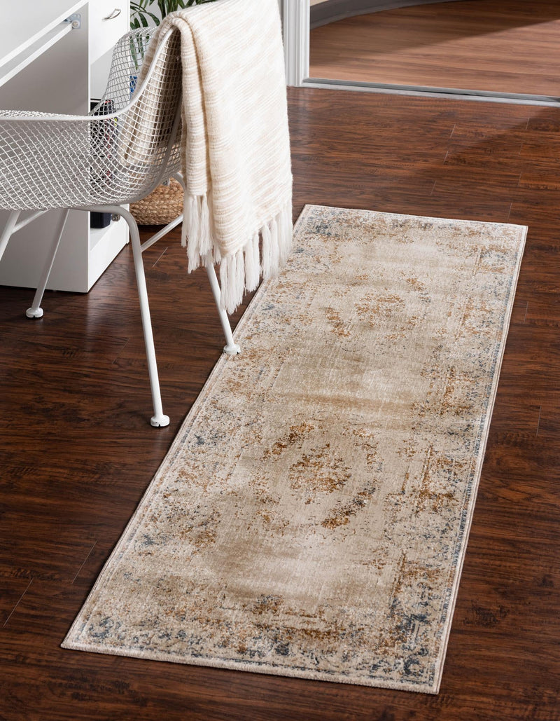 Coastal Manor Collection Area Rug - Pierpoint Runner Blue Cream lifestyle 17