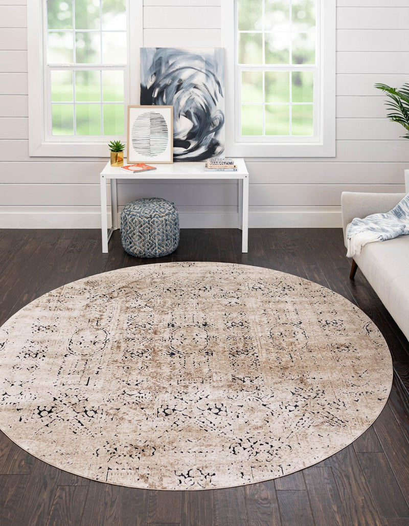 Coastal Manor Collection Area Rug - Wavecrest Round Beige lifestyle 67