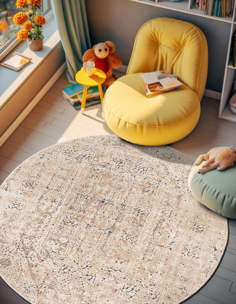 Coastal Manor Collection Area Rug - Wavecrest Round Beige lifestyle 70