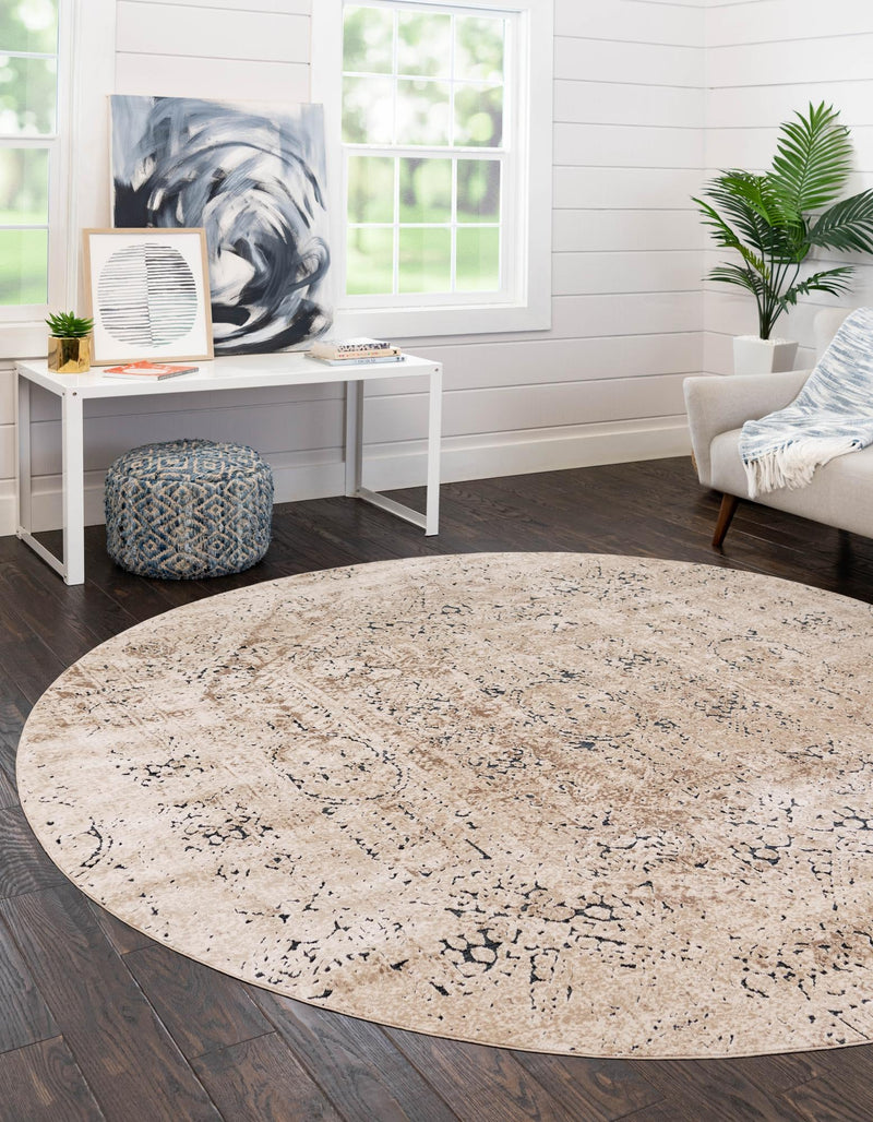 Coastal Manor Collection Area Rug - Wavecrest Round Beige lifestyle 55