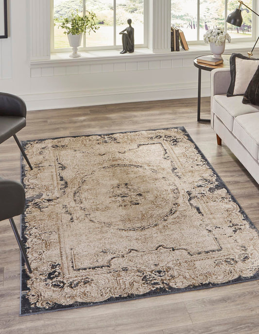 Coastal Manor Collection Area Rug - Tidewater Rectangle Cream lifestyle 2