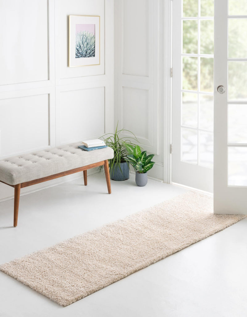 Solid Shag Seaside Collection Area Rug - Azure Cove (Ivory) Runner Ivory lifestyle 29