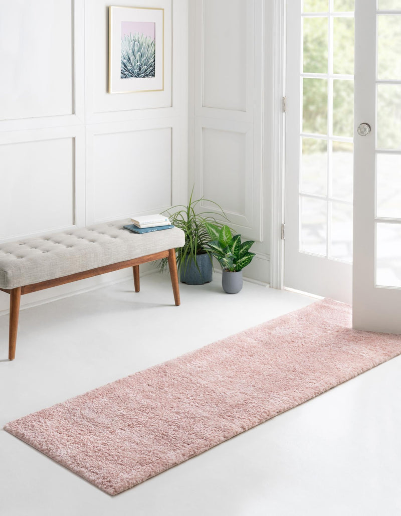 Solid Shag Seaside Collection Area Rug - Azure Cove (Pink) Runner Pink lifestyle 19