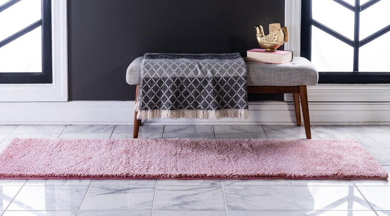 Solid Shag Seaside Collection Area Rug - Azure Cove (Pink) Runner Pink lifestyle 21