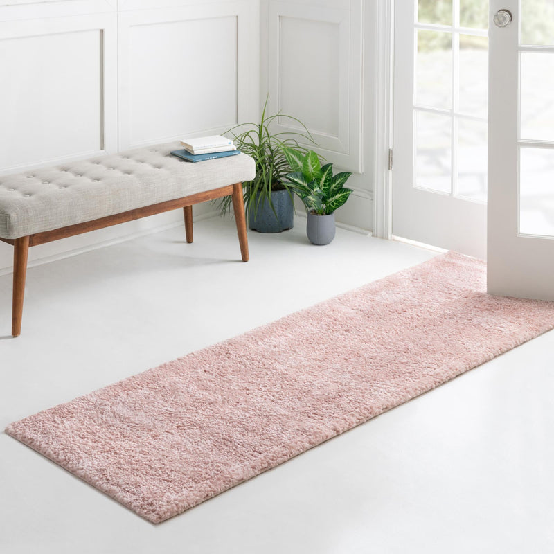 Solid Shag Seaside Collection Area Rug - Azure Cove (Pink) Runner Pink lifestyle 45