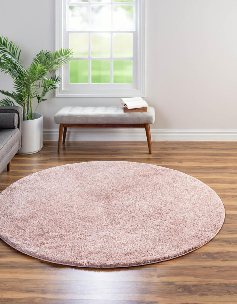 Solid Shag Seaside Collection Area Rug - Azure Cove (Pink) Round Pink lifestyle 18
