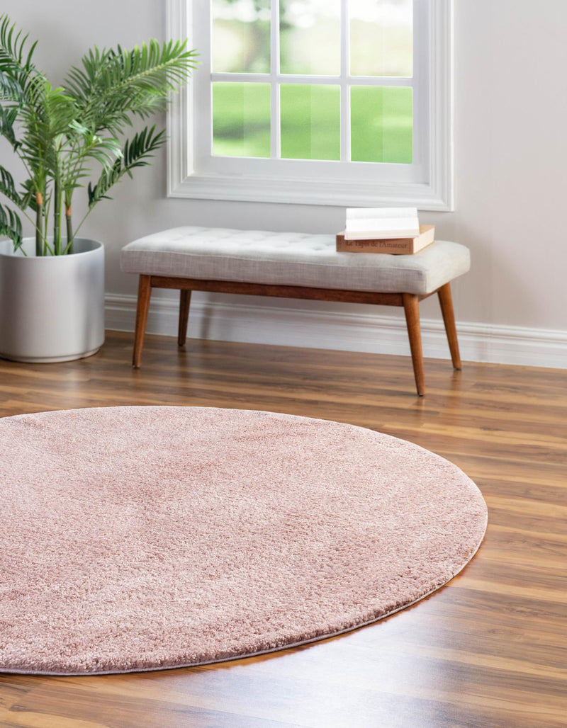 Solid Shag Seaside Collection Area Rug - Azure Cove (Pink) Round Pink lifestyle 20