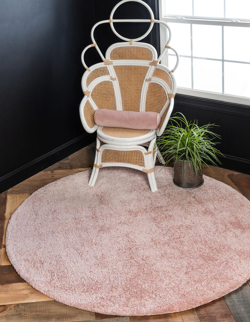 Solid Shag Seaside Collection Area Rug - Azure Cove (Pink) Round Pink lifestyle 22