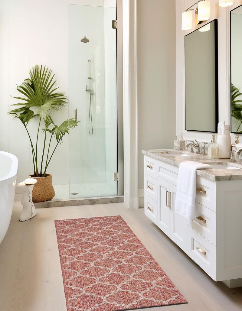 Garden Lattice Oasis Collection Area Rug - Arbor (Rust Red) Runner Rust Red lifestyle 4