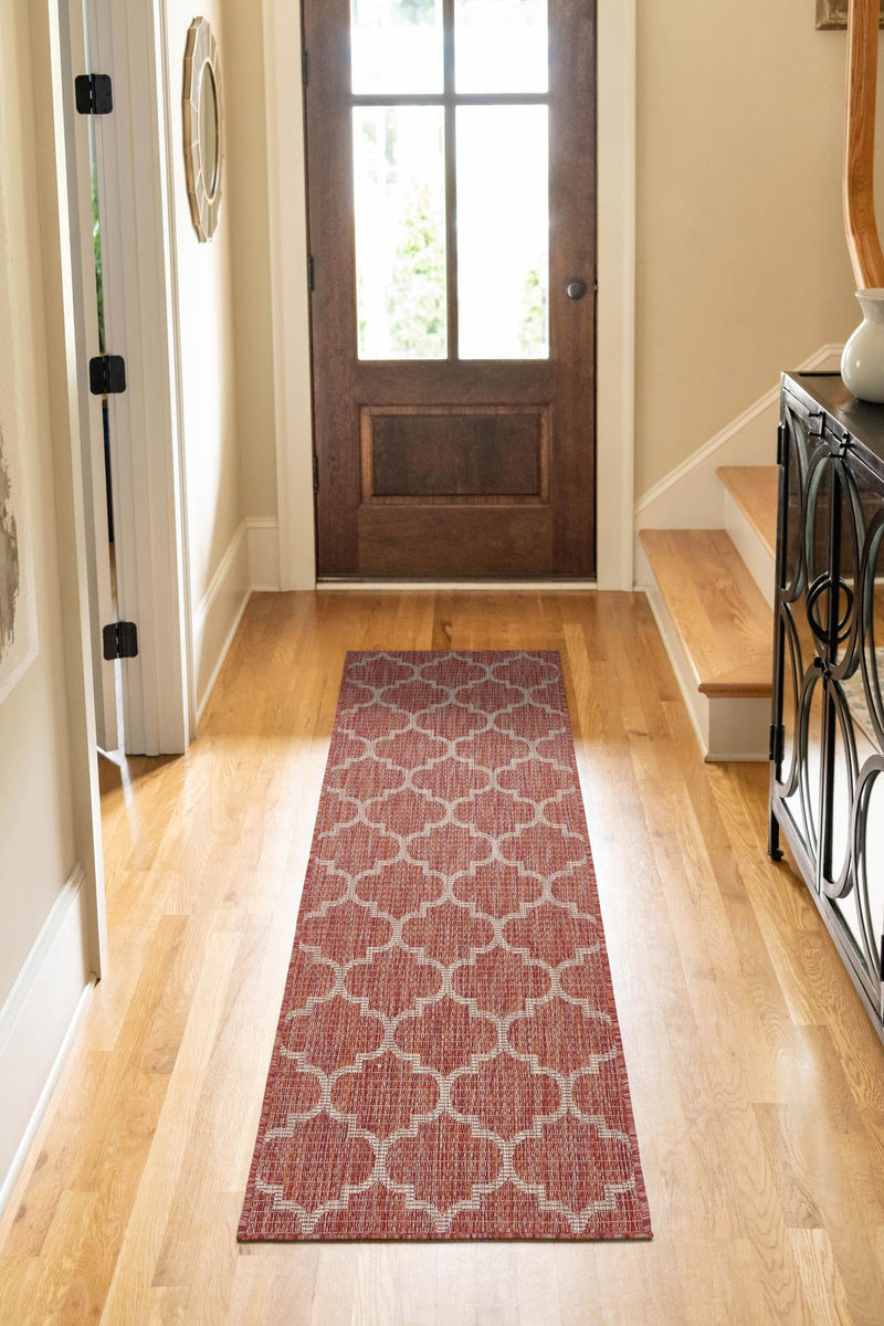 Garden Lattice Oasis Collection Area Rug - Arbor (Rust Red) Runner Rust Red lifestyle 9