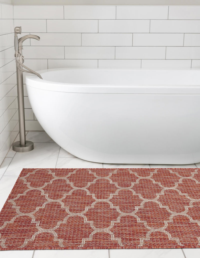 Garden Lattice Oasis Collection Area Rug - Arbor (Rust Red) Runner Rust Red lifestyle 16