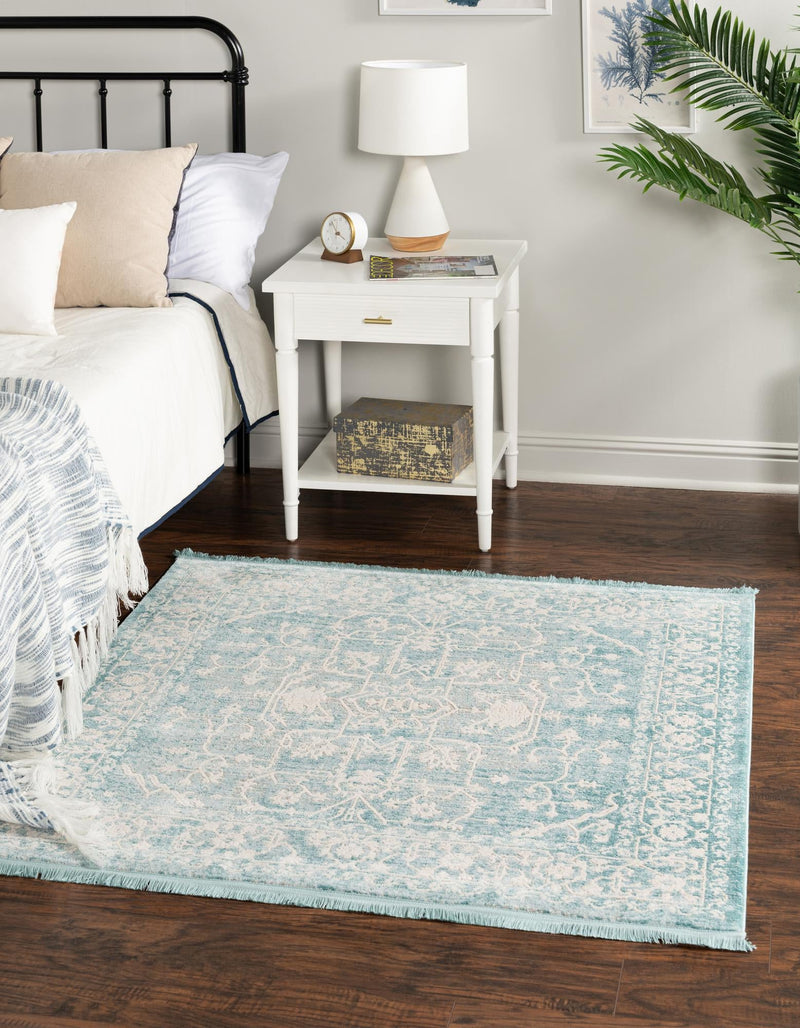 Rustic Charm Revival Collection Area Rug - Farmstead Square Light Blue lifestyle 60