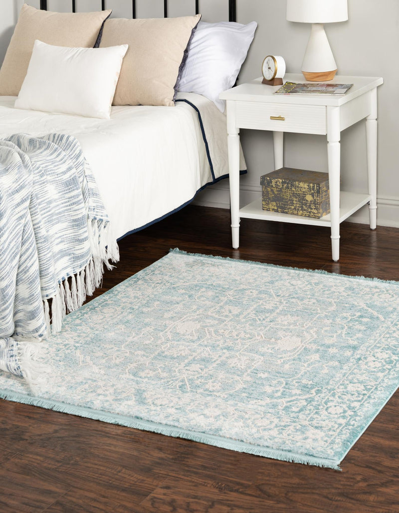 Rustic Charm Revival Collection Area Rug - Farmstead Square Light Blue lifestyle 78