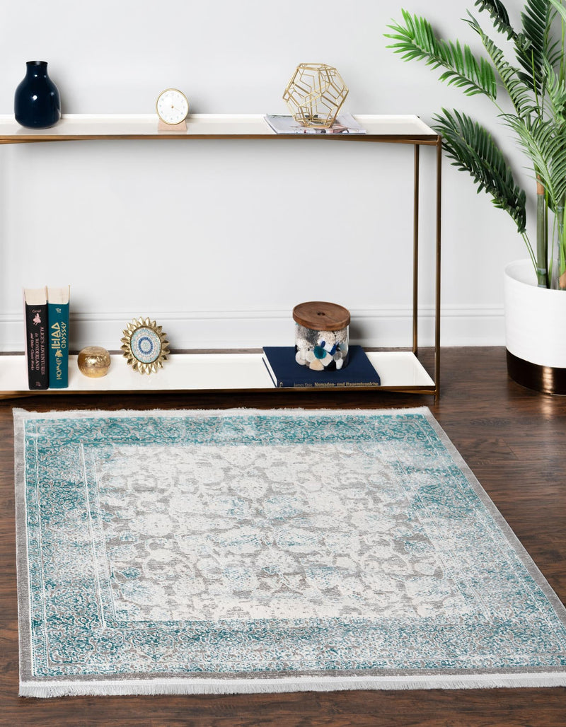 Rustic Charm Revival Collection Area Rug - Pastoral Square Light Blue lifestyle 24