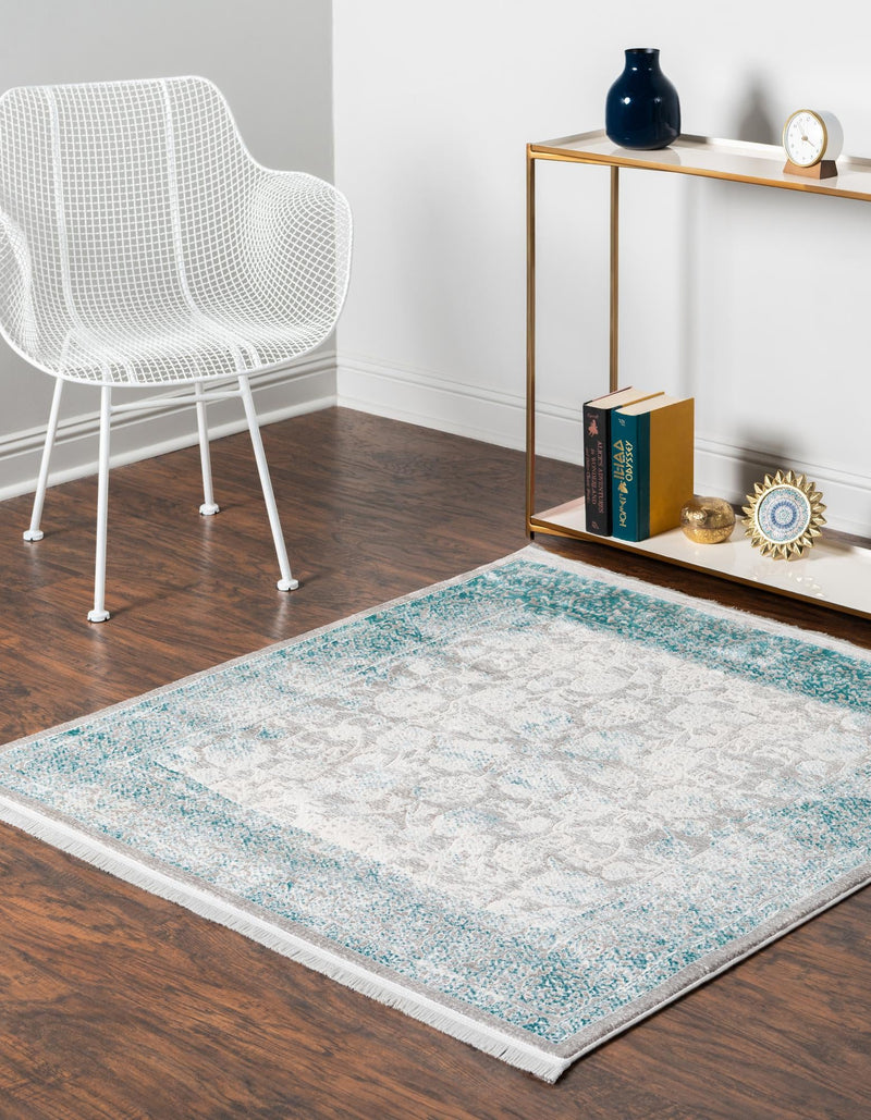 Rustic Charm Revival Collection Area Rug - Pastoral Square Light Blue lifestyle 31