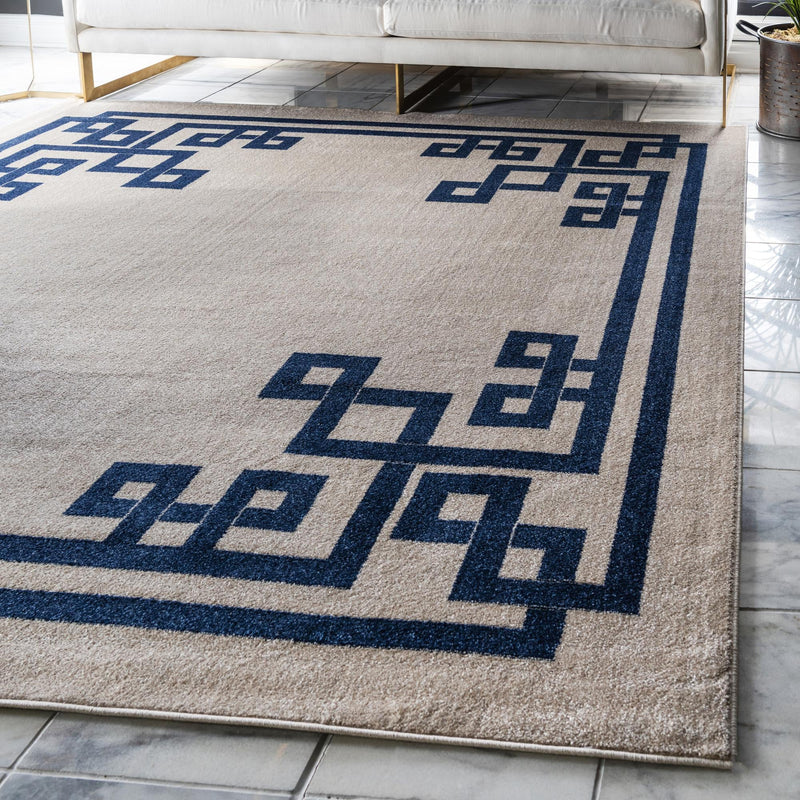 Aegean Labyrinth Collection Area Rug - Rhodes Square Beige and Blue lifestyle 69