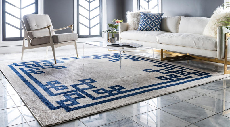 Aegean Labyrinth Collection Area Rug - Rhodes Square Beige and Blue lifestyle 79