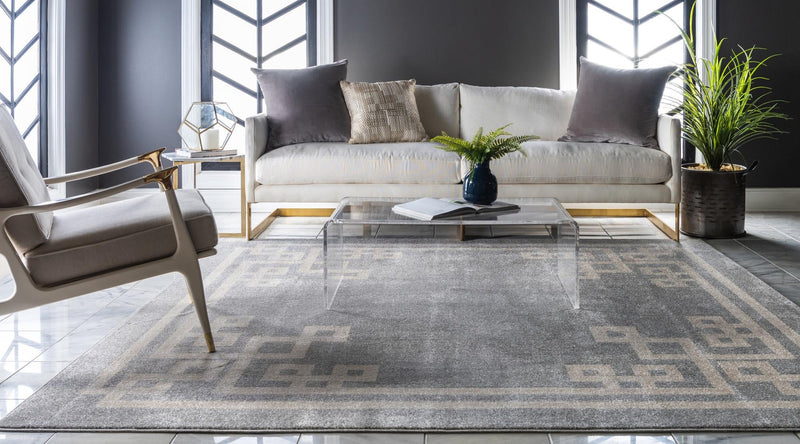 Aegean Labyrinth Collection Area Rug - Rhodes Square Gray lifestyle 86